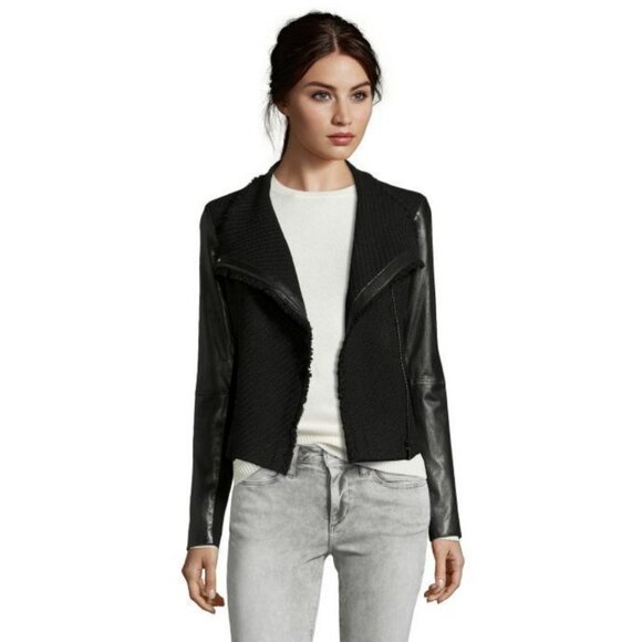 Vince Boucle Scuba Moto Jacket with Leather Sleeves Black Size XS - Picture 1 of 9
